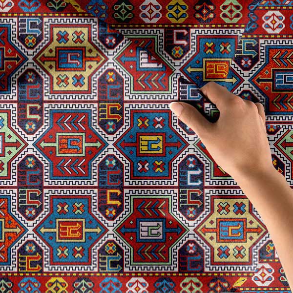Zengin Motifli Anadolu Kilim Desenli Duvar Örtüsü Kumaş Baskı 11805