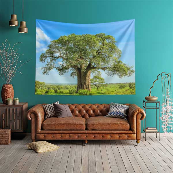 Afrika Baobab Ağacı Doğa Manzarası Duvar Örtüsü Kumaş Baskı 14269