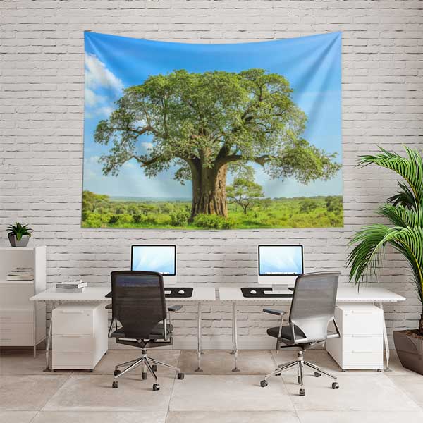 Afrika Baobab Ağacı Doğa Manzarası Duvar Örtüsü Kumaş Baskı 14269