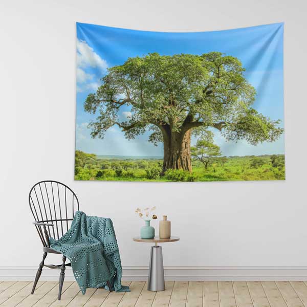 Afrika Baobab Ağacı Doğa Manzarası Duvar Örtüsü Kumaş Baskı 14269