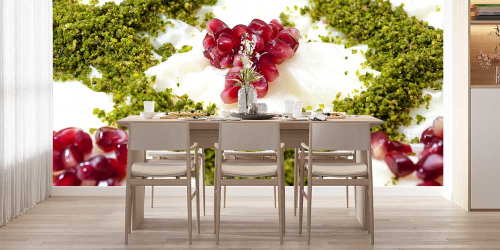 Fıstık ve Nar Taneli Sütlü Tatlı Anadolu Mutfağı Duvar Kağıdı 12382