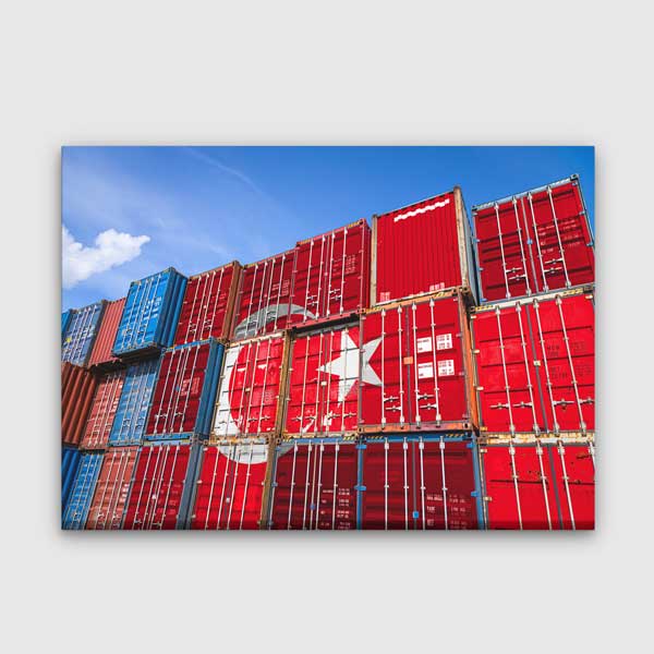 Türk Bayraklı Konteynerlerle Ticaret Temalı Kanvas Duvar Tablosu – 5335