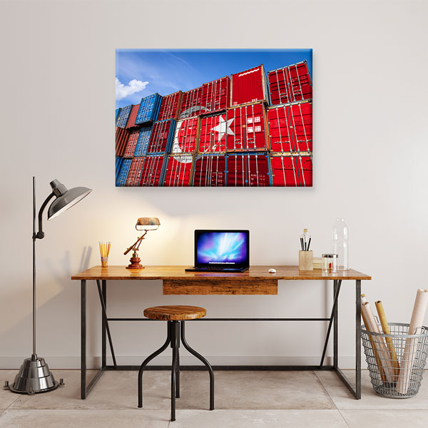 Türk Bayraklı Konteynerlerle Ticaret Temalı Kanvas Duvar Tablosu – 5335