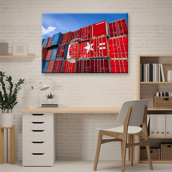 Türk Bayraklı Konteynerlerle Ticaret Temalı Kanvas Duvar Tablosu – 5335