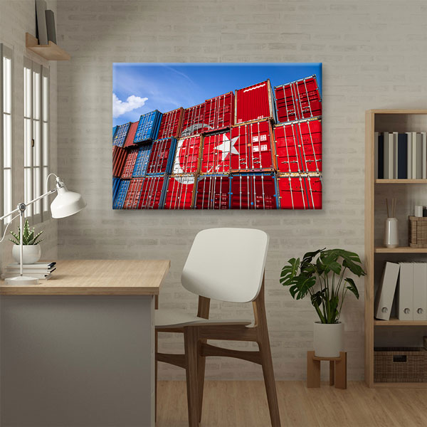 Türk Bayraklı Konteynerlerle Ticaret Temalı Kanvas Duvar Tablosu – 5335