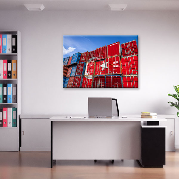 Türk Bayraklı Konteynerlerle Ticaret Temalı Kanvas Duvar Tablosu – 5335