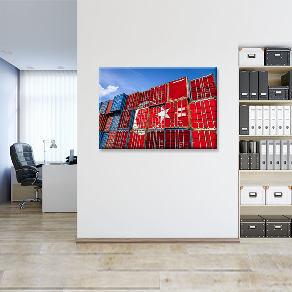 Türk Bayraklı Konteynerlerle Ticaret Temalı Kanvas Duvar Tablosu – 5335
