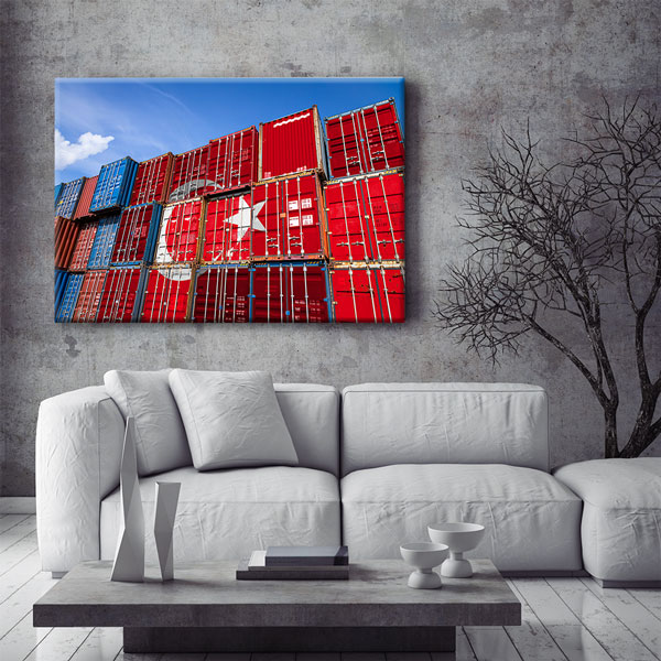 Türk Bayraklı Konteynerlerle Ticaret Temalı Kanvas Duvar Tablosu – 5335