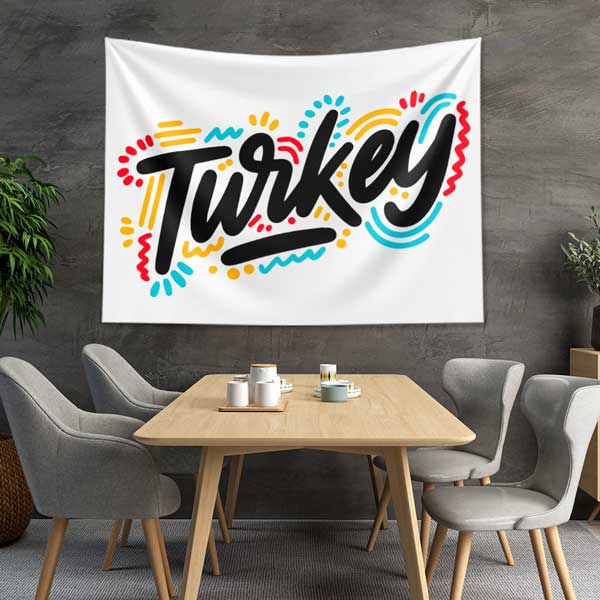 turizm-duvar-dekor-11807-04 Modern Tipografik Turkey Yazılı Duvar Örtüsü Kumaş Baskı 11807