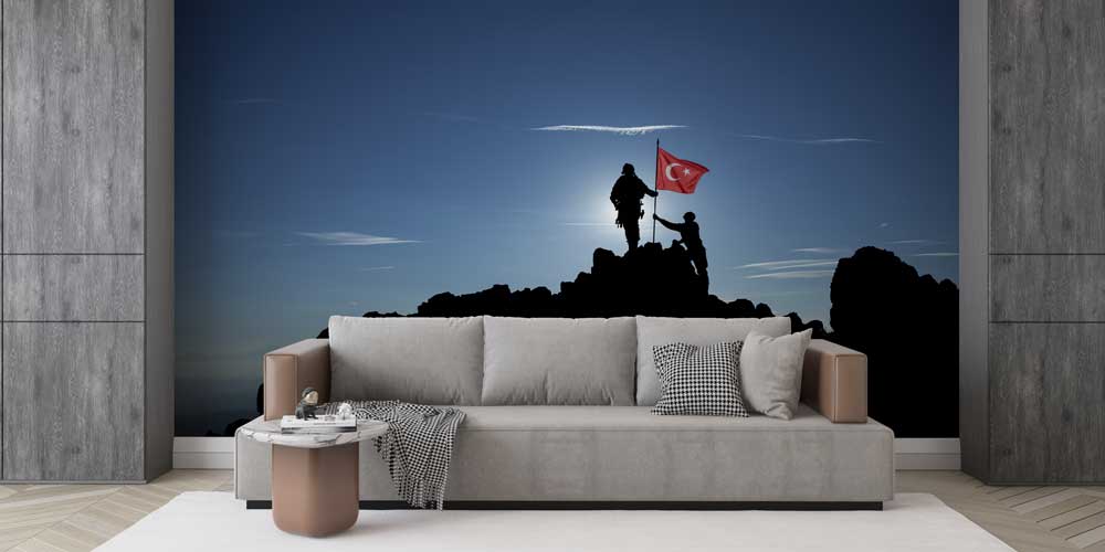 Selam Durmuş Asker ve Dalgalanan Türk Bayrağı Duvar Kağıdı 10976