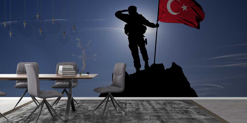 Selam Durmuş Asker ve Dalgalanan Türk Bayrağı Duvar Kağıdı 10976