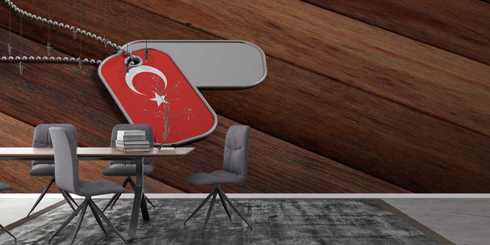 Türk Bayraklı Künye ve Ahşap Zemin Duvar Kağıdı 10979