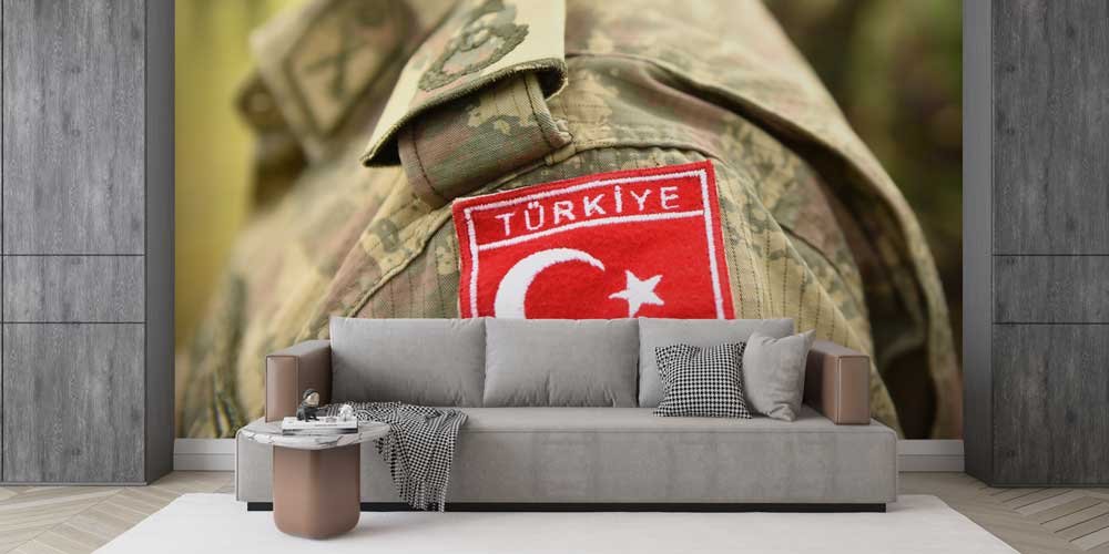 turk-askeri-duvar-dekor-10980-02 Askeri Kamuflaj Üzerine Türk Bayrağı Arma Duvar Kağıdı 10980