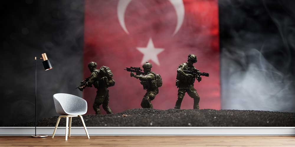 Türk Bayrağı ve Gerçekçi Asker Figürleri Duvar Kağıdı 10992