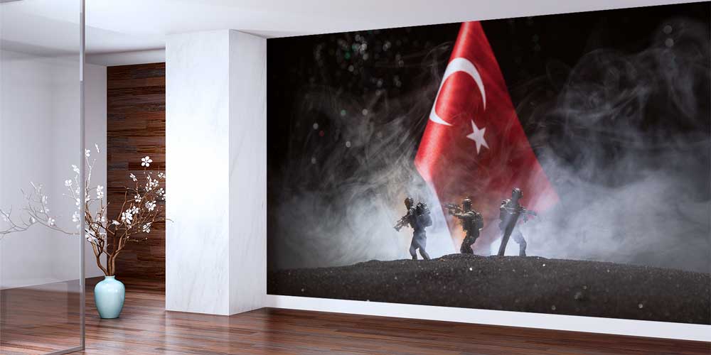 Gerçekçi Asker Figürleri ve Türk Bayrağı Duvar Dekoru 10994