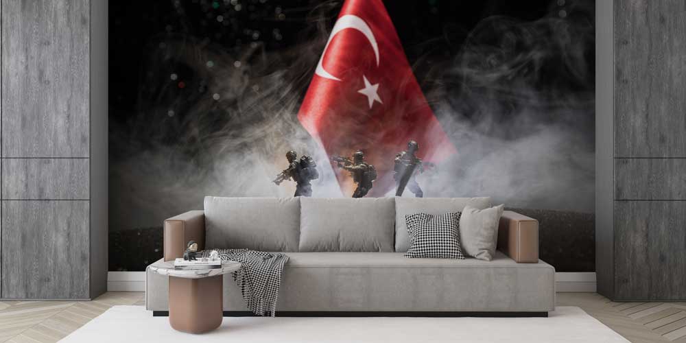Gerçekçi Asker Figürleri ve Türk Bayrağı Duvar Dekoru 10994