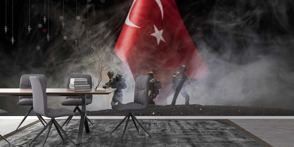 Gerçekçi Asker Figürleri ve Türk Bayrağı Duvar Dekoru 10994