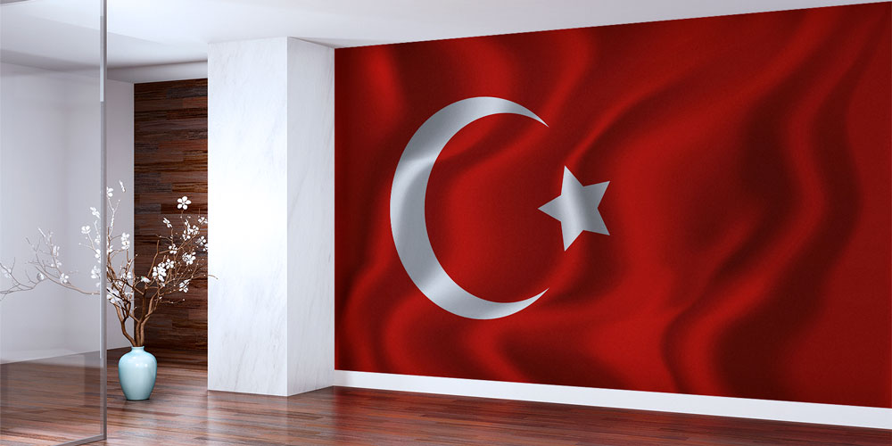 Saten Dokulu Dalgalanan Türk Bayrağı Duvar Kağıdı Vatan Temalı Duvar Kaplaması 7745