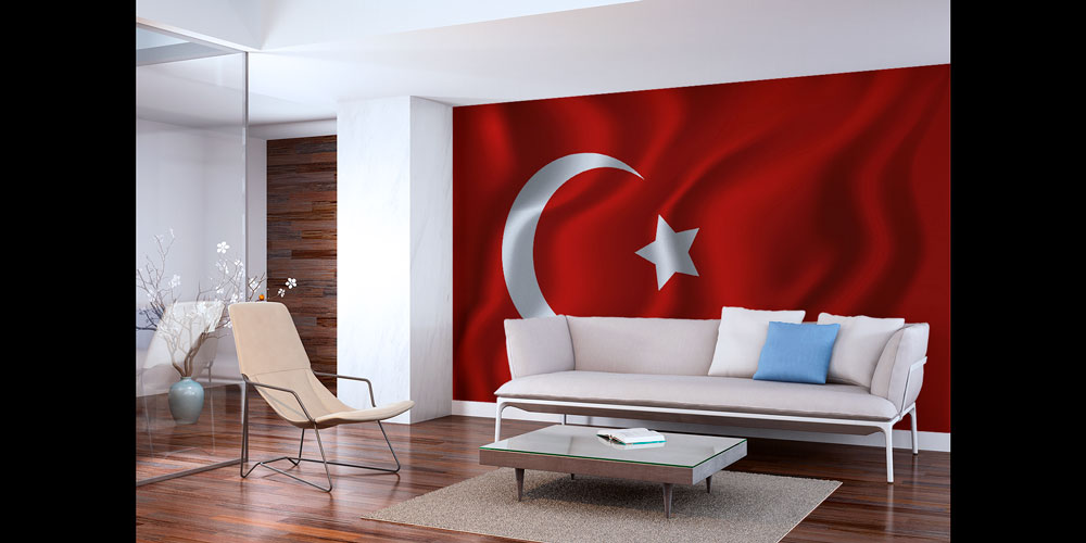 Saten Dokulu Dalgalanan Türk Bayrağı Duvar Kağıdı Vatan Temalı Duvar Kaplaması 7745