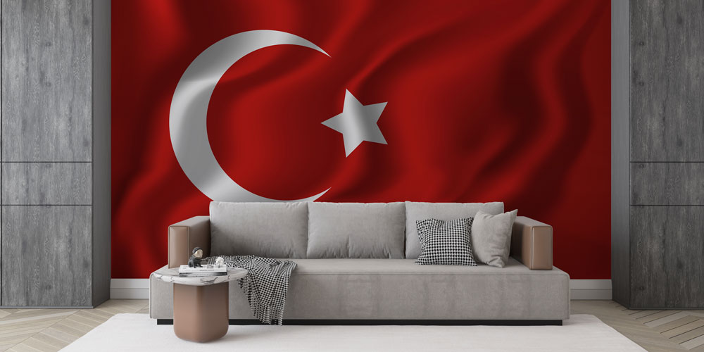 Saten Dokulu Dalgalanan Türk Bayrağı Duvar Kağıdı Vatan Temalı Duvar Kaplaması 7745