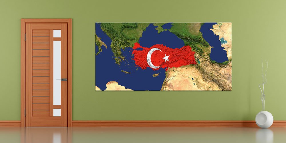 turk-bayragi-duvar-dekoru-7870-05 Harita Üzerinde Türk Bayrağı Duvar Dekoru Büyük Ebatlı Dekoratif Baskı 7870
