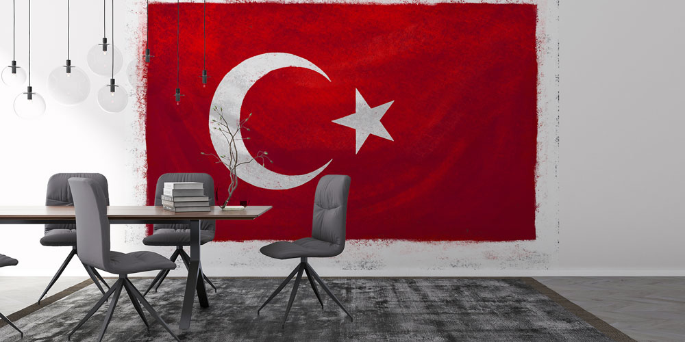 Eskitme Doku Efektli Türk Bayrağı Duvar Kağıdı 7747