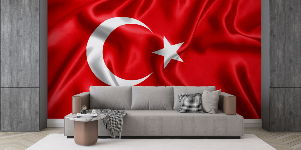 Türk Bayrağı Saten Dokulu Duvar Kağıdı – Zarif Bayrak Temalı Duvar Kaplaması 7751
