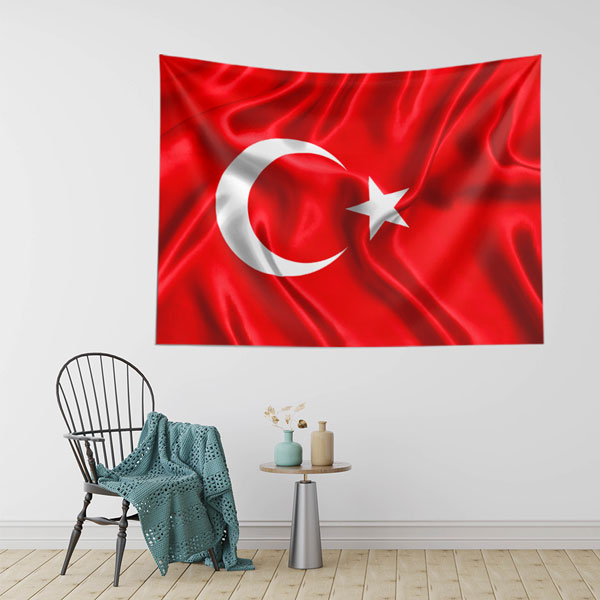 Saten Efektli Türk Bayrağı Duvar Örtüsü 7768
