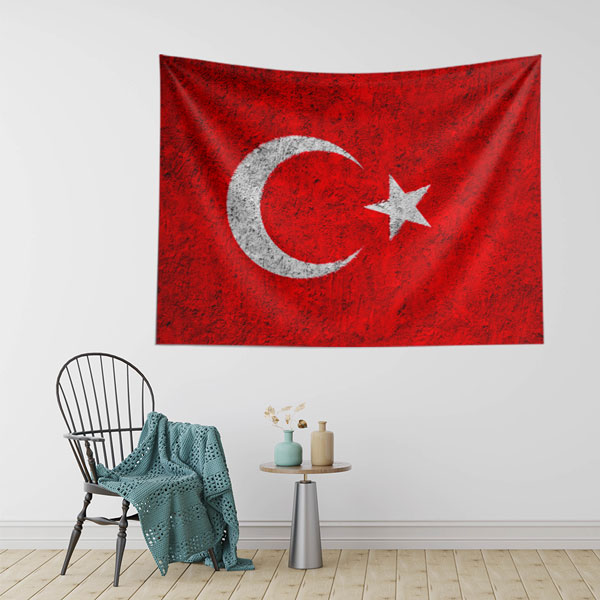 Eskitme Doku Türk Bayrağı Duvar Örtüsü 7771