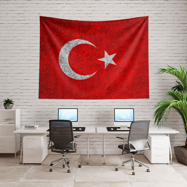 Eskitme Doku Türk Bayrağı Duvar Örtüsü 7771