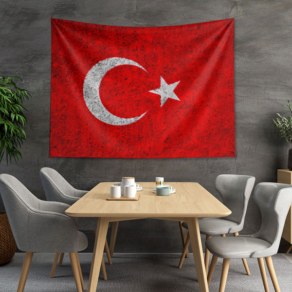 Eskitme Doku Türk Bayrağı Duvar Örtüsü 7771