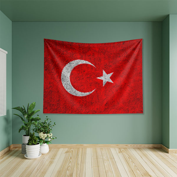 Eskitme Doku Türk Bayrağı Duvar Örtüsü 7771