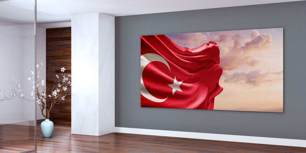 Gün Batımında Türk Bayrağı Duvar Panosu Büyük Ebatlı Dekoratif Baskı 7867