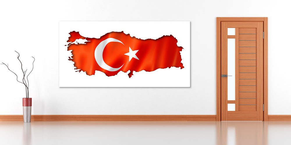 Türkiye Haritası Üzerinde Türk Bayrağı Duvar Panosu Büyük Ebatlı Dekoratif Baskı 7869