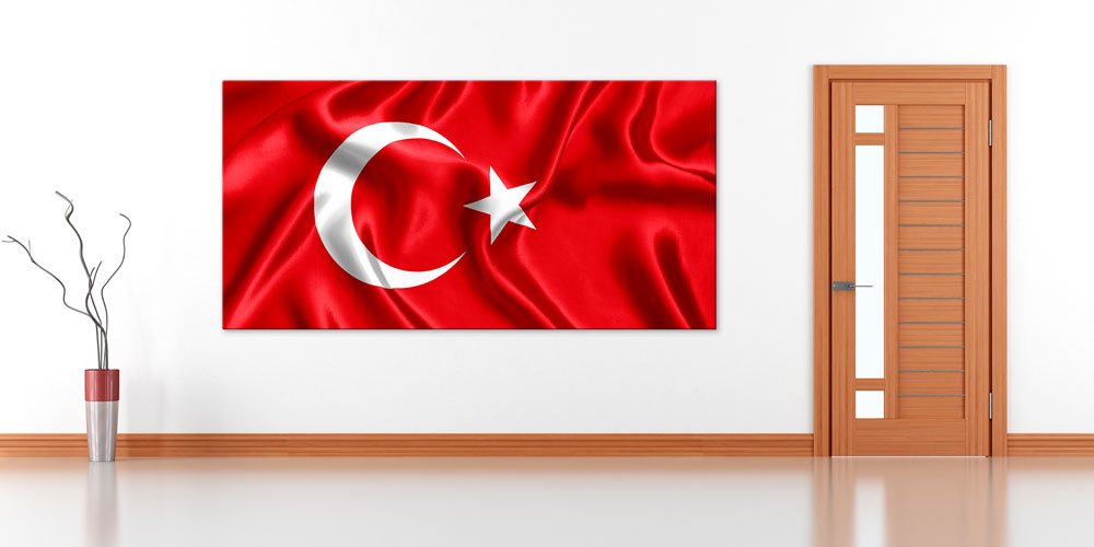 Saten Dokulu Türk Bayrağı Duvar Dekoru Büyük Ebatlı Dekoratif Baskı 7860