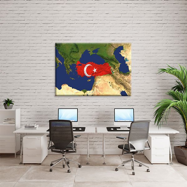 turk-bayragi-duvar-tablosu-7742-03 Türkiye Haritası Üzerinde Türk Bayrağı Kanvas Tablo Duvar Dekoru 7742