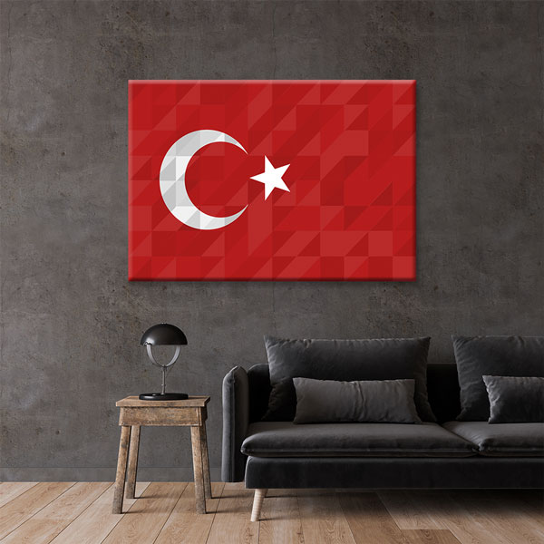 turk-bayragi-tablolar-7728-02 Geometrik Desenli Türk Bayrağı Kanvas Tablo Duvar Dekoru 7728