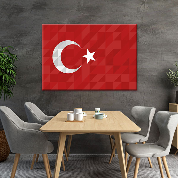 turk-bayragi-tablolar-7728-07 Geometrik Desenli Türk Bayrağı Kanvas Tablo Duvar Dekoru 7728