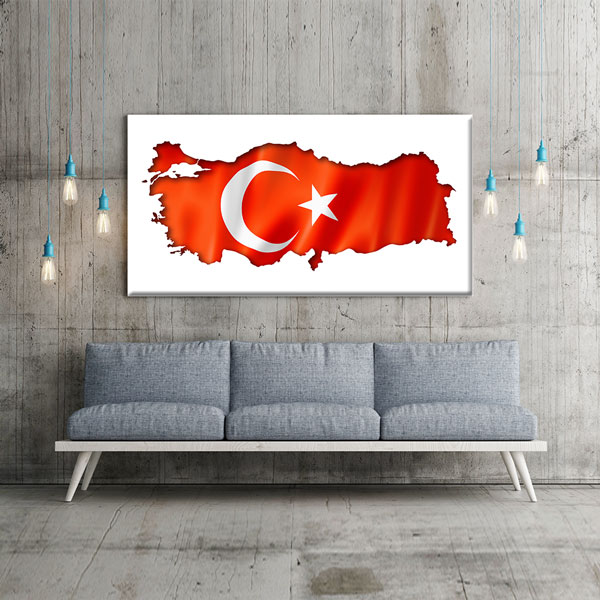 turk-bayragi-tablolar-7741-01 Türkiye Haritası Üzerinde Türk Bayrağı Kanvas Tablo Vatan Temalı Duvar Dekoru – 7741