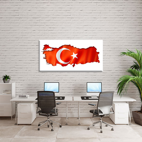 turk-bayragi-tablolar-7741-03 Türkiye Haritası Üzerinde Türk Bayrağı Kanvas Tablo Vatan Temalı Duvar Dekoru – 7741