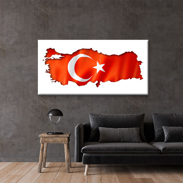 turk-bayragi-tablolar-7741-05 Türkiye Haritası Üzerinde Türk Bayrağı Kanvas Tablo Vatan Temalı Duvar Dekoru – 7741