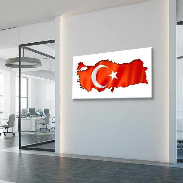 turk-bayragi-tablolar-7741-06 Türkiye Haritası Üzerinde Türk Bayrağı Kanvas Tablo Vatan Temalı Duvar Dekoru – 7741