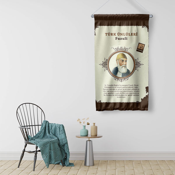 turk-buyukleri-duvar-flama-8147-01 Fuzuli Temalı Türk Büyükleri Flaması 8147