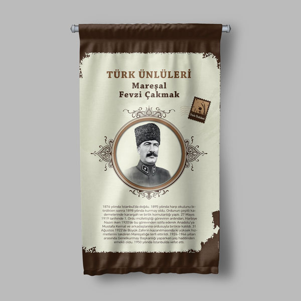 Mareşal Fevzi Çakmak Temalı Türk Büyükleri Flaması 8156