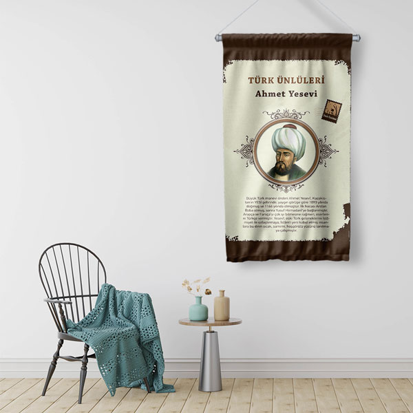 Ahmed Yesevi Temalı Türk Büyükleri Flaması 8139