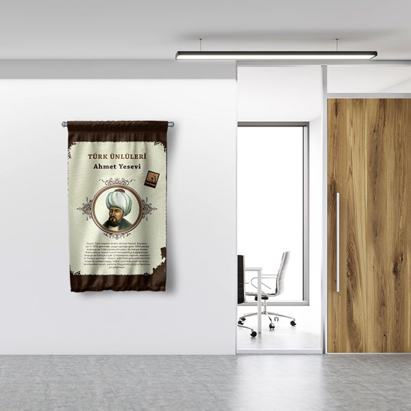 Ahmed Yesevi Temalı Türk Büyükleri Flaması 8139