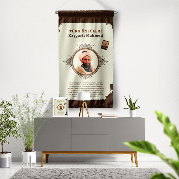 Kaşgarlı Mahmut Temalı Türk Büyükleri Flaması 8155