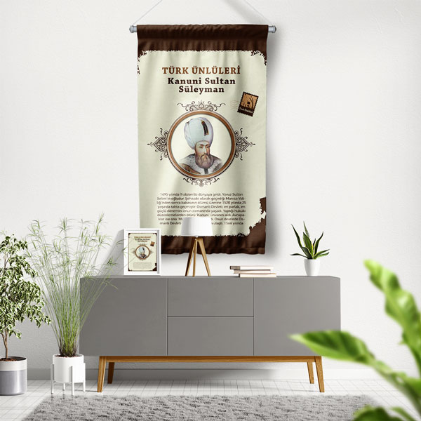 Kanuni Sultan Süleyman Temalı Türk Büyükleri Flaması 8153
