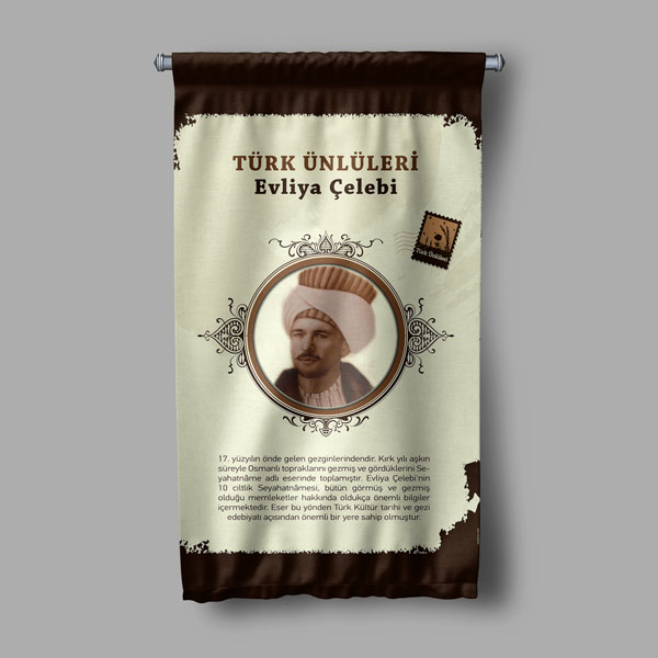 Evliya Çelebi Temalı Türk Büyükleri Flaması 8144
