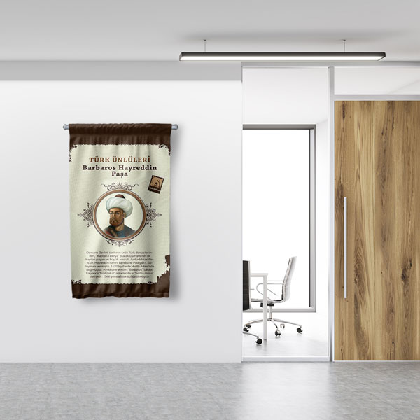 Barbaros Hayreddin Paşa Temalı Türk Büyükleri Flaması 8142
